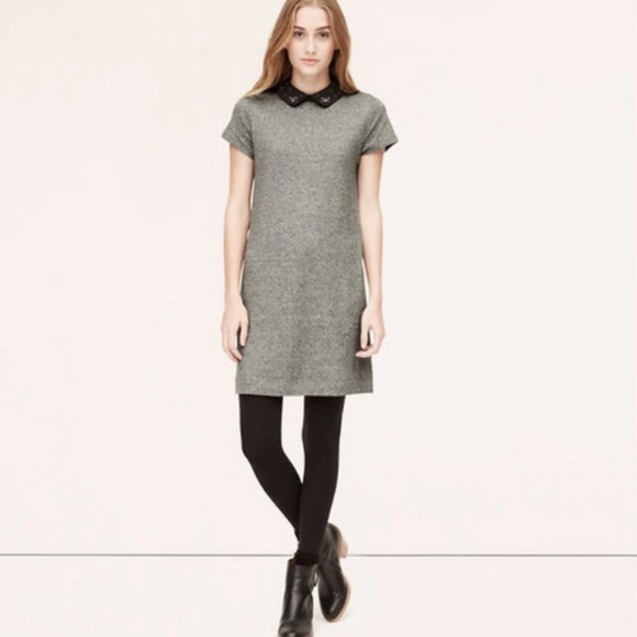 Ann Taylor Dresses & Skirts - Ann Taylor Loft Gray Dress with Jeweled Collar